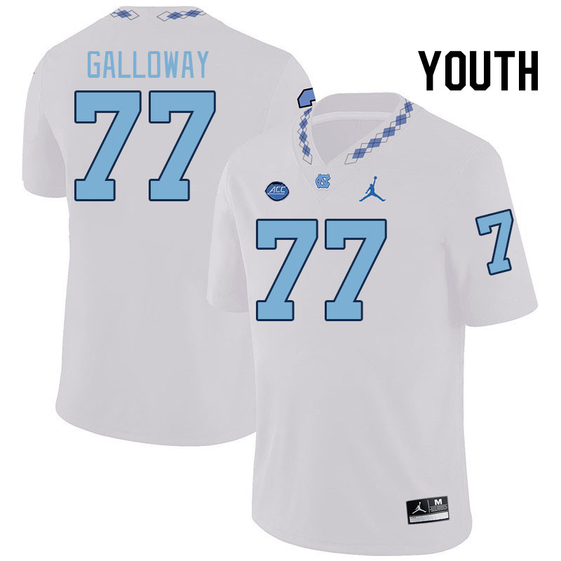 Youth #77 Hayes Galloway North Carolina Tar Heels College Football Jerseys Stitched-White